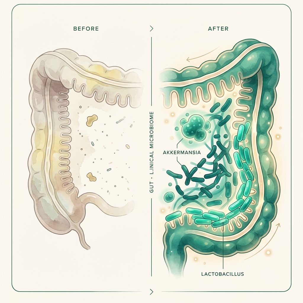 GLP-1 gut microbiome collapse and dysbiosis illustration